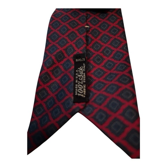 Geoffrey Beene Tie - Geometric Floral Maroon Red Silk Necktie - Men's Classic - Picture 5 of 7